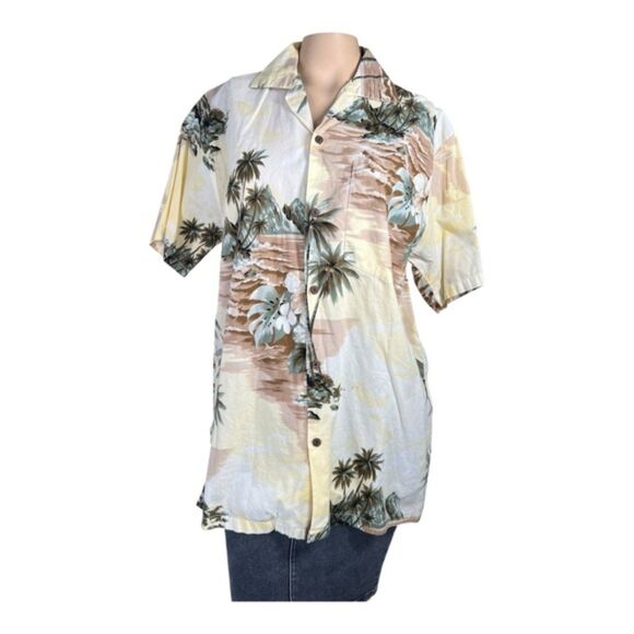GoHawaii Beige & Yellow Palm Tree Print Aloha Shirt - Picture 1 of 3